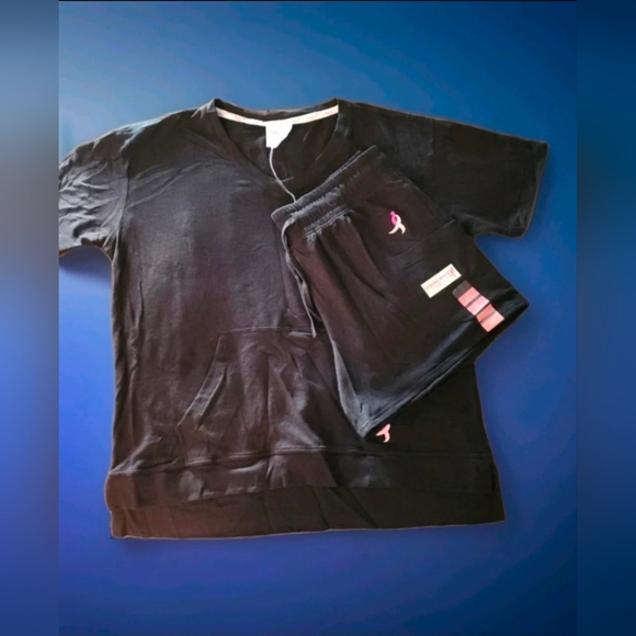 Susan G. KOMEN Black Short Sleeve V Neck Top w/ Shorts Pajama Outfit Set XXL - Picture 2 of 6